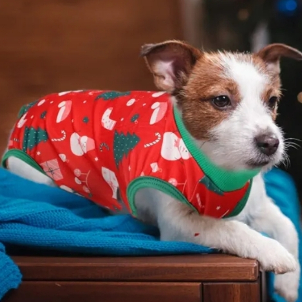 ASENKU Christmas Dog Onesie Pet Pajamas or Recovery Suit Size L